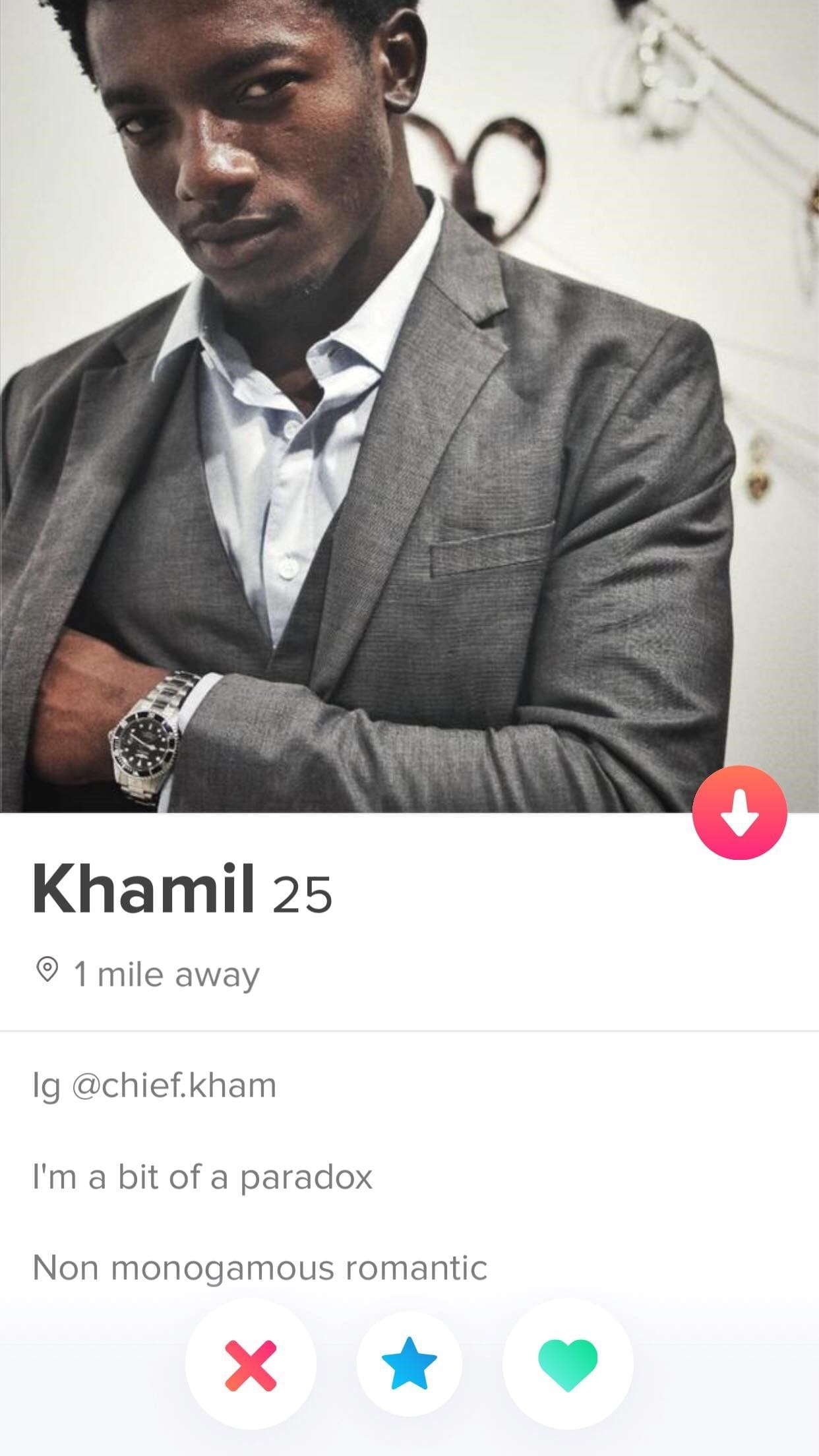 Example of a male tinder profile